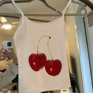 White Tank Top with Red Cherry Design